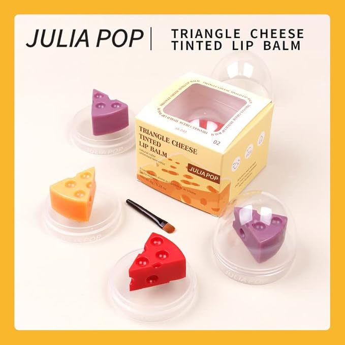 AKARY Cheese Shaped Tinted Lip Balm, Natural Moisturizing Lip Care All-day Moisture, Daily Lip Balm for Chapped Cracked Dry Lips, Soothing, & Refreshing, Hydration Treatment & Sleeping Care, 0.28oz