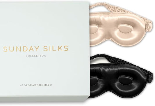 SUNDAYSILKS™ 3D Contoured Silk Sleep Mask | Padded Silk Eye Mask with Eye Cups for Lash Extensions | Blackout, Organic for Women & Men, Perfect for Travel, Slip-Free Deep Sleeping (2PK)