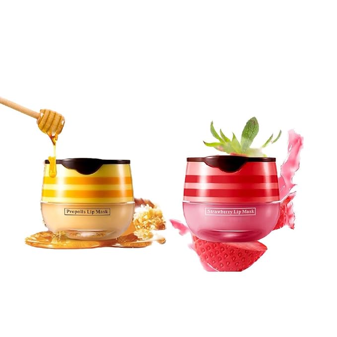 2 Pcs Honey Pot Lip Balm, Moisturizing Restors Moisture Bee Lip Mask for Dry Lips Lip Mask.(Honey)