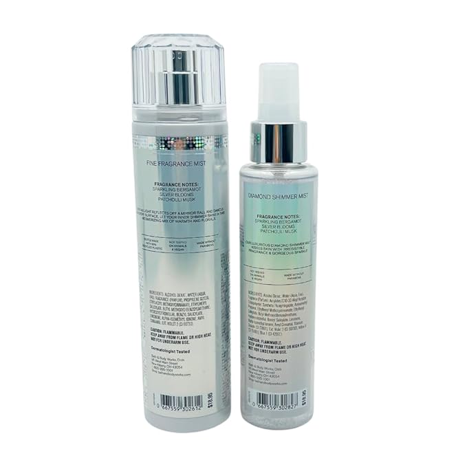 Bath & Body Works PLATINUM Fine Fragrance Mist 8 fl oz and Shimmer Mist 4.9 fl oz 2-piece Gift Set with a Red Bow for Holidays