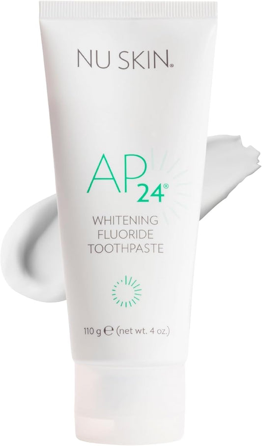 Nu Skin AP 24 Whitening Fluoride Toothpaste | AP 24 Blend | Vanilla Mint Flavor | Brightens Teeth | Removes Surface Stains | Prevents Dental Cavities & Plaque | Enamel-Safe | 4 oz | 1 Pack