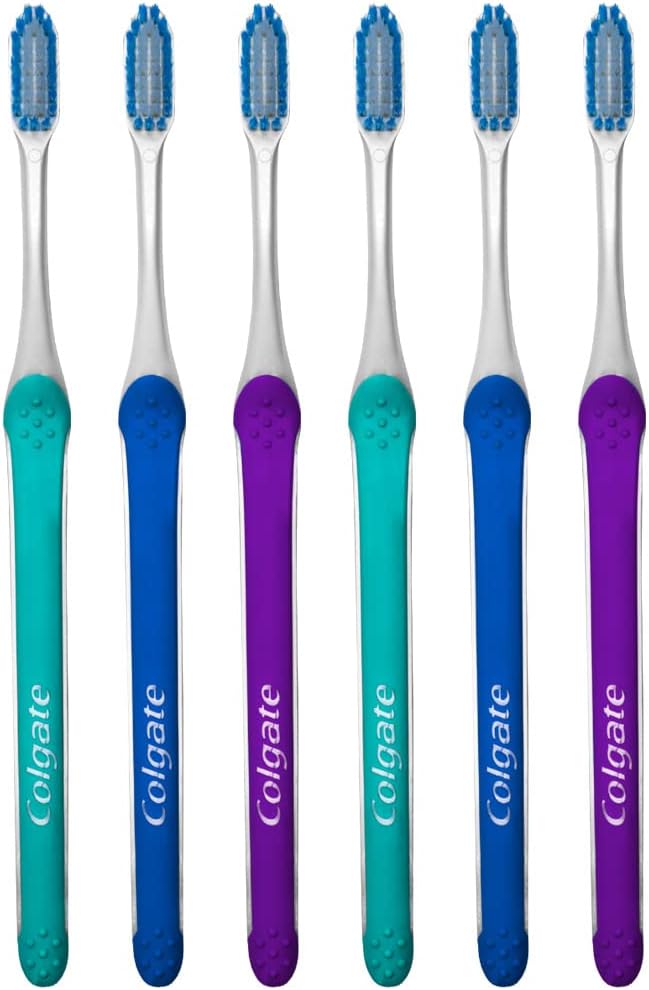 Colgate Slim Soft Toothbrush, Gliding Tips, Compact Soft (Colors Vary) - Pack of 6