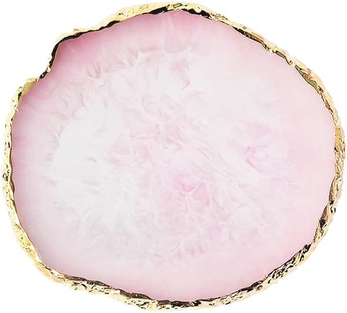 Resin Nail Art Palette, Nail Art Painting Mixed Color Palette Gold Edge Nail Gel Color Makeup Display Board (2#Pink)