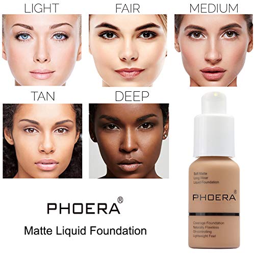 2 Pack PHOERA Foundation 103# Warm Peach and 104# Buff Beige, Flawless Soft Matte Liquid Foundation,24 HR Full Coverage Mattle Oil-Control Foundation Makeup.