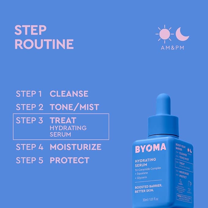 BYOMA Hydrating Serum - Moisturizing Facial Serum with Squalane, Glycerin & Ceramides - Hydrating for Glowing, Dewy Skin - 1.01 fl. oz