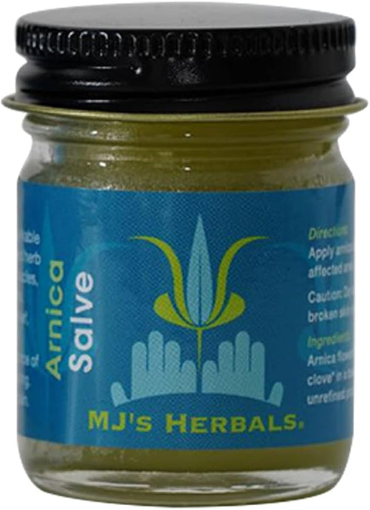 MJ’s Herbals Arnica Salve | Organic, Maximum Strength, Immediate Relief for Sore Muscles & Feet | Bruise Recovery, Fantastic Massage & After Yoga Balm | No Parabens, No Synthetics (1 oz)