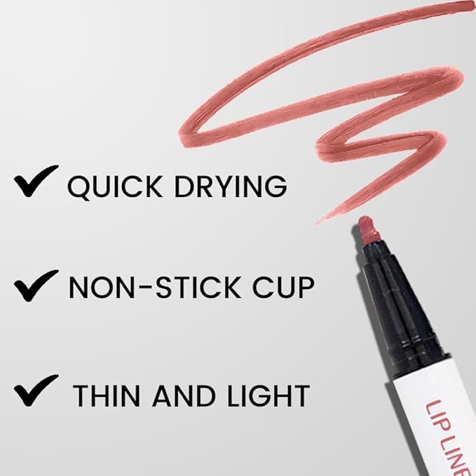 2Pcs Longwear Liquid Lip Liner Stain Marker Pen Set Long Lasting Waterproof, Maroon Dark Red Brown Dusty Mauve Matte 24 Hour Lip Liner and Lipstick Combo, Color Stay Lipliner, Lips Stain peel off