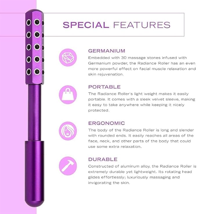 KKKing Radiance Roller - Germanium Stone Uplifting Face Beauty Massage Tool/Roller/Wand for Skin Tightening, De-Puffing, Sculpt/Lift, Anti-Aging | Uplift Face Roller, Facial Roller (Rose Gold)