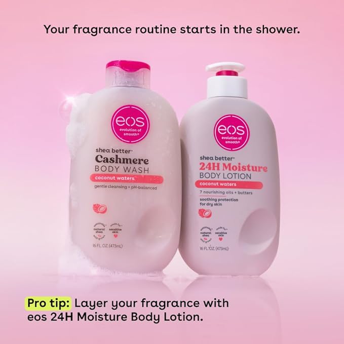 eos Shea Better Cashmere Body Wash, Coconut Waters, Moisturizing and Nourishing, pH Balanced Creamy Gel Formula, Paraben & Phthalate Free, Sensitive Skin,16 fl oz