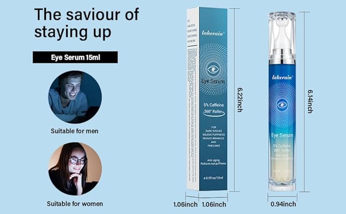 5% Caffeine Eye Serum, Under Eye Roller Cream for Dark Circles and Puffiness with 360°Massage Ball Reduce Wrinkles and Fine Lines，Bags Under Eyes，15ML
