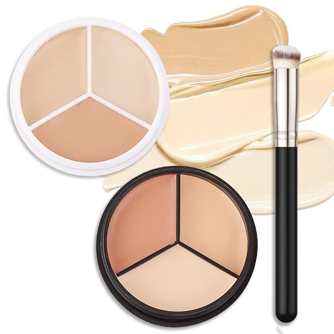 2pcs Tri-color Face Concealer Contour Palette With Brush Light