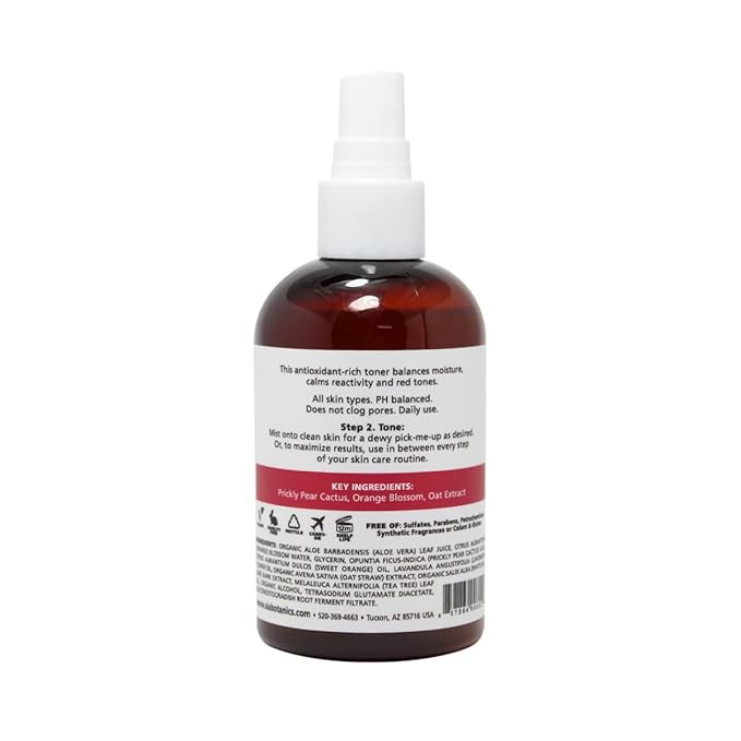 Rejuvenating Face Toner Mist (118ml/4oz Bottle) | Facial Treatment w/Prickly Pear, Aloe Vera, Orange Blossom | Natural, Clean, Botanical Skincare for Women