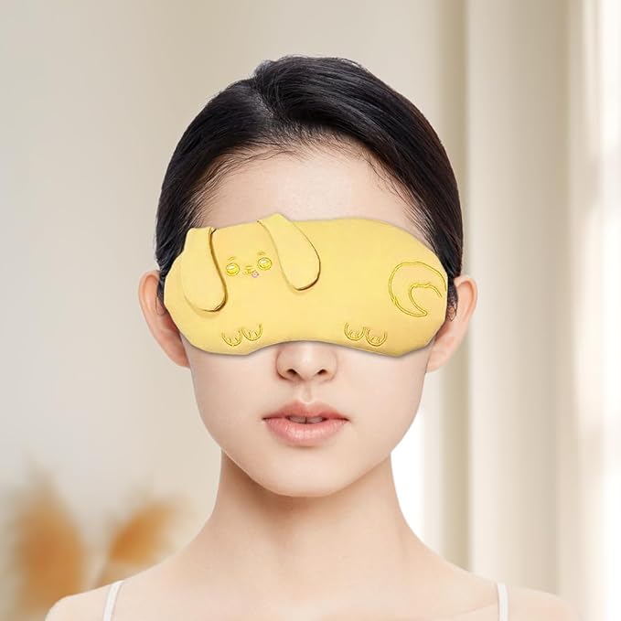 PERFECTSIGHT Eye Mask, Cute Plush Lightweight Adjustable Eyeshade, Faux Fur Cover for Women Men Sleep Travel Nap, Yellow Puppy