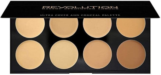 Makeup Revolution Ultra Cover & Concealer Palette, Ultimate Coverage, Light, 8 Shades, 10g