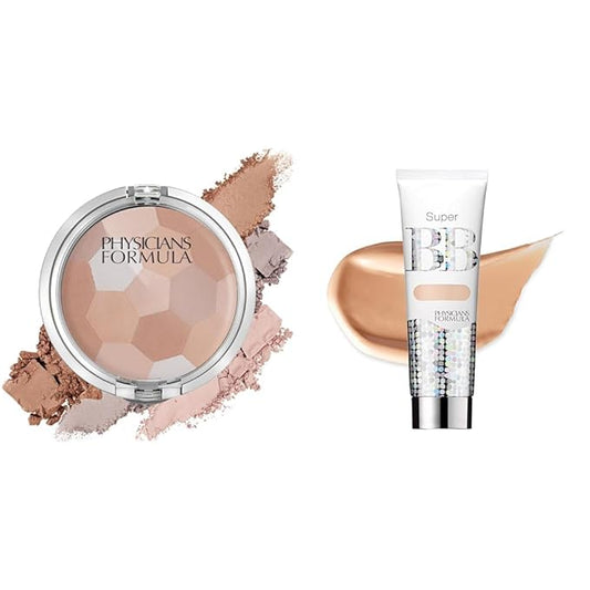 Physicians Formula Setting Powder Palette Multi-Colored Pressed Finishing Powder Translucent & Super BB Cream All in 1 Beauty Balm Foundation Cream SPF 30, Light