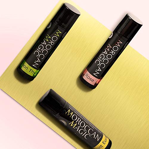 Moroccan Magic Organic Lip Balm Variety Pack Gift Set | Natural Argan and Essential Oils | Quality Smooth Application | Non-Toxic Cruelty Free | Rose, Peppermint Eucalyptus, Lemon Thyme | 3 Pack