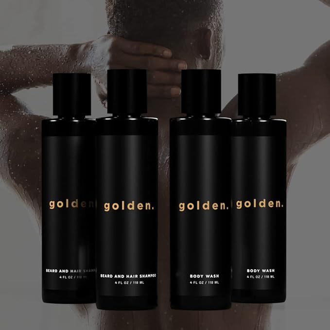 Golden Grooming Co. 3-in-1 Men's Body Wash - Hair & Beard Shampoo - Cleanses, Hydrates, Softens - Body Wash for All Skin Types - Refreshing Scent - 4FL Oz (Pack of 2)