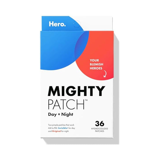 Mighty Patch™ Day and Night Patches – The Hydrocolloid Patch Duo Pack. Derm-Tested. Medical-Grade Hydrocolloid. Absorbs Pimple Gunk in 6-8 Hours. 36ct (18x Original, 18x Invisible+)