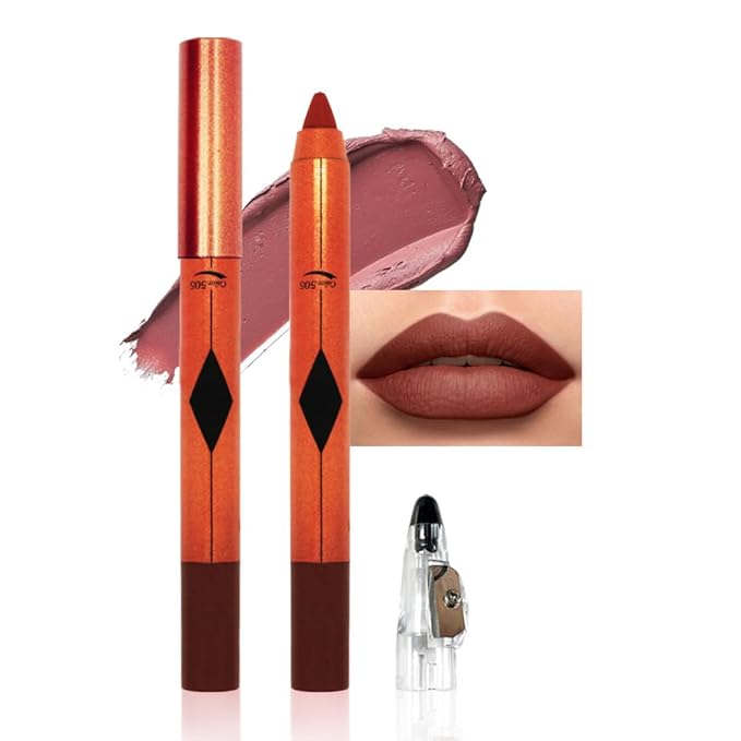 Burnt Brown Lip Liner Pencil, Smooth Matte Lipstick Crayon with Lip Pencil Sharpener for Women, Velvet Smudge Proof Smudgeproof Waterproof No Transfer Makeup Forever Lipliner 505#