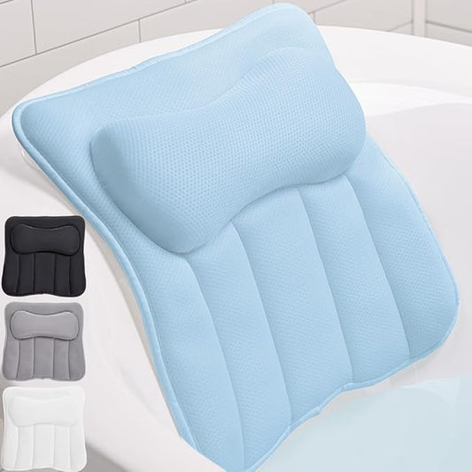 GORILLA GRIP Mesh Bath Pillow for Tub, 6 Powerful Suction Cups, Oversized Headrest with Breathable FlexComfort Technology for Neck, Head, Back Support, Luxury Machine Washable Bathtub Must Haves, Blue