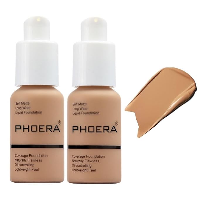 2 Pack PHOERA Foundation,Matte Oil Control Concealer Foundation