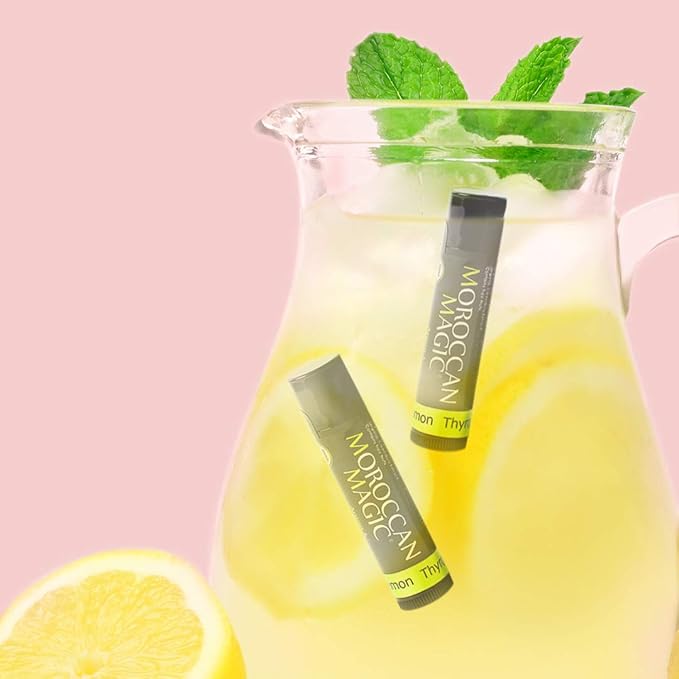 Moroccan Magic Organic Lemon Thyme Lip Balm 3 Pack | Ultra-Hydrating Argan & Essential Oil Lip Moisturizer + Vitamin E | Natural Chapstick for Dry Lips | Smooth, Non-Toxic | Organic Lip Balm