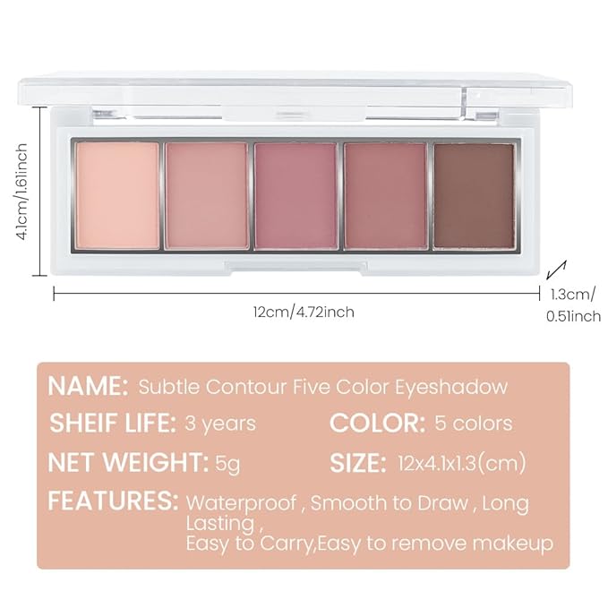 5 Colors Matte Eyeshadow Makeup Palette,Nude Pink Lavender Taupe Highly Pigmented Natural Neutral Eye Shadow Palette,Long Lasting Waterproof Naturing-Looking Women Girls Eye Shadow,Blendable