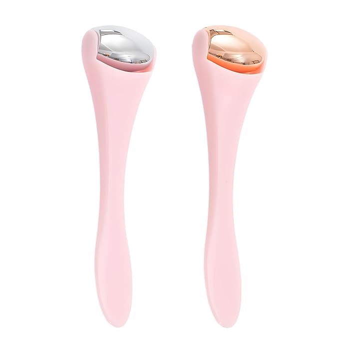 TORMEN Mini Eye & Face Rollers, Stainless Steel Eye Massage Ice Roller, Facial Beauty Tool for reduces puffy eyelids, Dark Circles Relief, Skin Care,muscle soreness,Facial cold compress (2pcs, Pink)