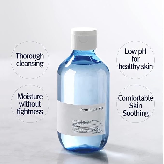 Pyunkang Yul PKY Low pH Cleansing Water Makeup Remover Face Cleanser with Witch Hazel and AHA - Cica, Tea Tree Extract Natural Ingredients Ceramide Micellar Water 9.8 Fl Oz