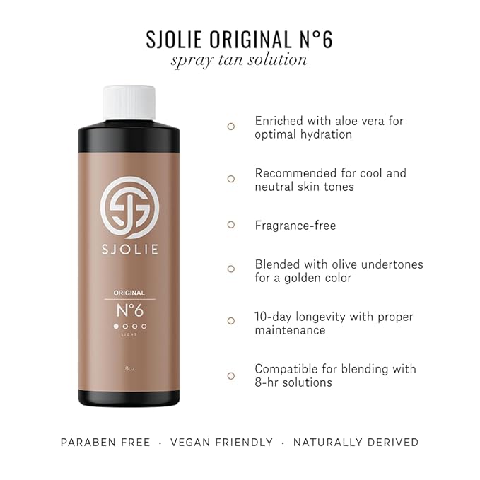 SJOLIE Spray Tan Solution - No. 6 - Light Hydrating Tanning Solution | Sunless Tanner for an All Natural, Sun-Kissed Glow (8oz)