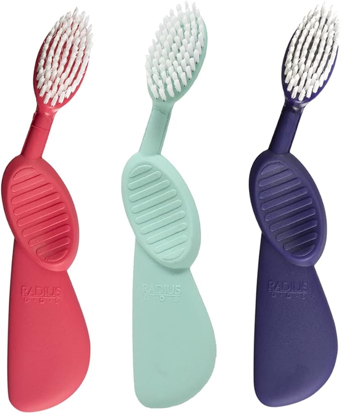 RADIUS Flex Brush Toothbrush Designed to Improve Gum Health & Reduce Gum Issues - Right Hand - Purple/Watermelon/Mint Green - Pack of 3