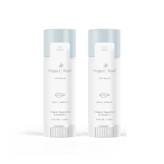 Cooling Lip Balm w/Organic Peppermint, Shea Butter, Vitamin E, Hydrating Chapstick, Soothe Dry Sunburnt Lips, After Sun Care, 2 Pack