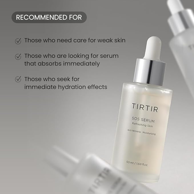 TIRTIR SOS Serum - Radiant Glow Boosting Face Serum - Plumping, Anti Aging, Hydrating - Visibly Smooth and Glowy Skin - Fragrance Free for All Skin Types, 1.69 fl.oz.