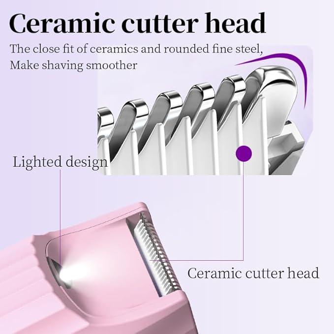 Dual-Head Body Trimmer for Women,2 in 1 Women Electric Shaver,IPX7 Waterproof Close Shaver and Facial Hair Remover for Body,Arm Bikini Face Leg-USB C Charge Wet & Dry Use-Bulit in Light