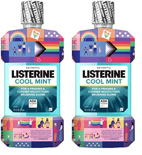 Listerine Cool Mint Antiseptic Mouthwash to Kill 99% of Germs That Cause Bad Breath, Plaque and Gingivitis, Cool Mint Flavor, Special Care with Pride Packaging, 1 L (Pack of 2)