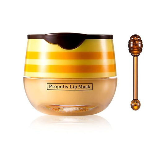 1PCS Bee Lip Balm Honey Pot,Honey Sleeping Lip Mask Bee Lip Balm with Applicator,Natural Moisturizing & Prevention Dry and Cracked Lip Scrubs Exfoliator