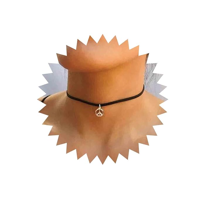 Boho Peace Choker Necklace Black Cord Circle Necklace Short Round Necklace Vegan Necklace Chain Jewelry for Women and Girls
