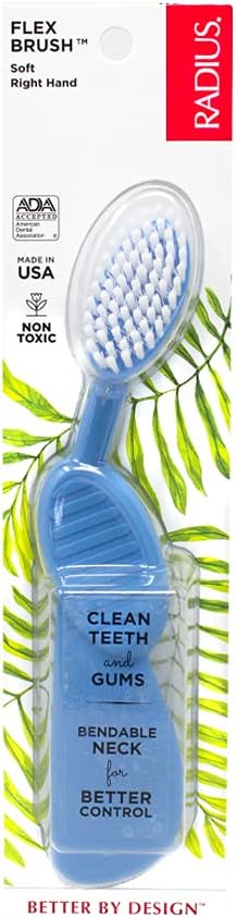 RADIUS Toothbrush Flex Brush BPA Free & ADA Accepted Designed to Improve Gum Health & Reduce Gum Issues - Right Hand - Blue White - Pack of 1