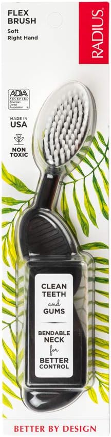 RADIUS Toothbrush, Flex Brush, Soft Bristles, Right Handed, Black Brush with White Bristles, BPA Free & ADA Accepted, Pack of 1