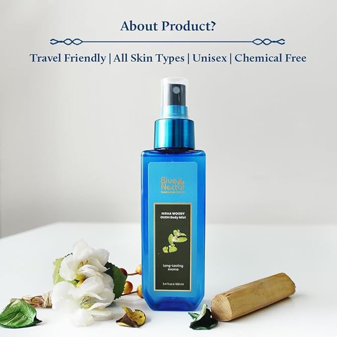 Blue Nectar Niraa Woody Oudh Body Mist for Hydrating Long Lasting Fragrance (100ml)