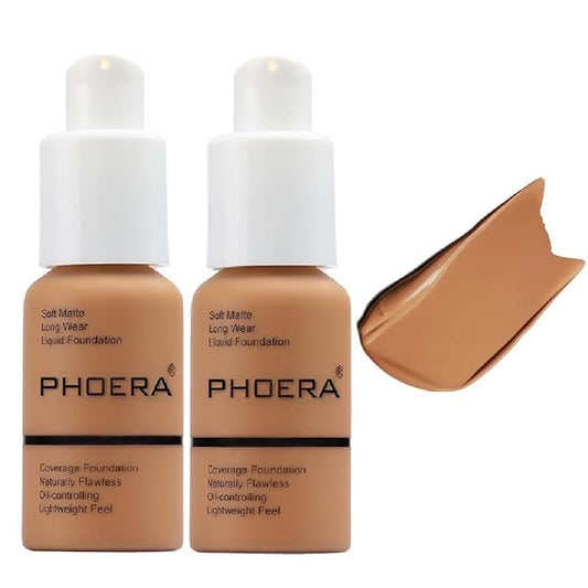 2Pack PHOERA Foundation,Full Coverage Foundation, Concealer Foundation Full - Tan) 30ml