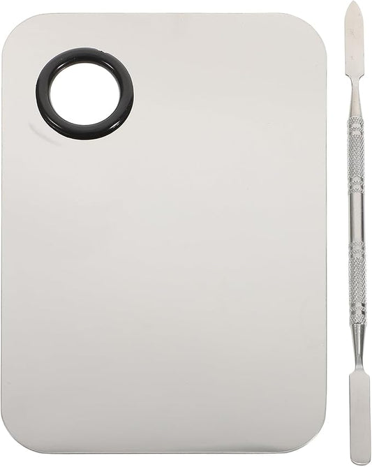 FOMIYES Makeup Palette, Makeup Mixing Palette, Stainless Steel Cosmetic Mixing Tray with Spatula Makeup Artist Tool for Mixing Foundation Nail-Art