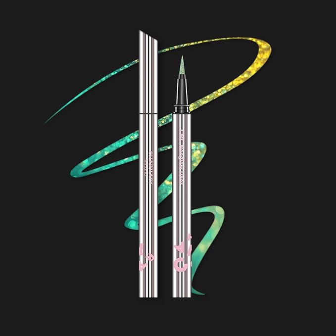 CHARMACY Chameleon Liquid Eyeliner, Liquid Glitter Eyeliner, Highly Pigmented, Metallic MultiColor Shifting waterproof Eyeliner, Ultra-Fine Tip, Longwearing, Smudge-proof (A04 Ocean Glint)