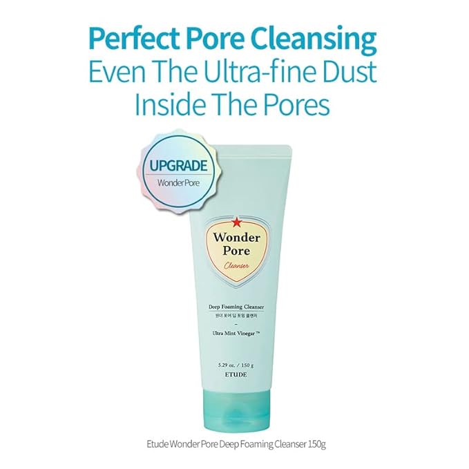 ETUDE Wonder Pore Cleanser 150g (5 fl. Oz) 21AD | Kbeauty | Deep Foam Cleanser for Sensitive Skin to Balance Sebum Level, Clean Dirt and Impurities in Pores | Ultra Mint Vinegar for a Fresh Finish