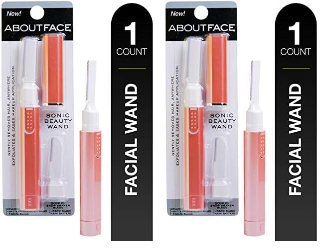 Kai About Face Sonic Beauty Wand with Bonus Eyebrow Shaper; Battery Operated Face Hair Remover; Face, Chin, & Lip Hair Remover, Face Hair Remover Tool for Women, Epilator for Men & Women (Pack of 2)