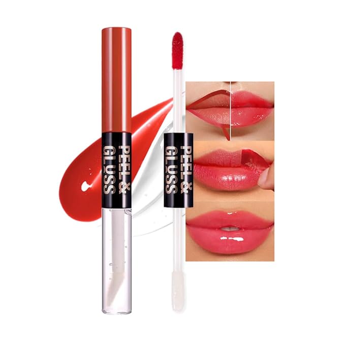 Rose Pink Peel Off Lip Gloss Tattoo and Lip Oil 2-in-1, Lip Stain Peel Off Masque - Peel Off Lip Tint ,Long Lasting Waterproof Transfer-proof Lip Mask Lip Gloss Peel Off Lip Liner,Stay Lip Makeup #02