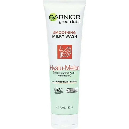 Garnier SkinActive Green Labs Hyalu-Melon Smoothing Milky Washable Cleanser with Hyaluronic Acid + Watermelon for Dehydrated Skin, Fine Lines, (Packaging May Vary), 4.4 FL Oz