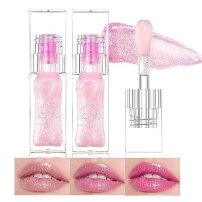 2 Pcs Color Changing Lip Oil,Magic Color Changing Lip Glow Oil With Big Brush,Boss Up Color Changing Lip Oil,Moisturizing and Non-sticky Boss Up Cosmeticsl (Shiny Pink)