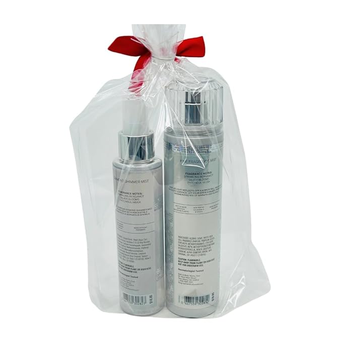Bath & Body Works PLATINUM Fine Fragrance Mist 8 fl oz and Shimmer Mist 4.9 fl oz 2-piece Gift Set with a Red Bow for Holidays
