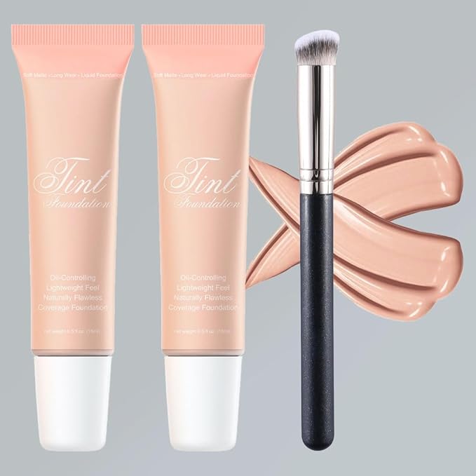 2 Pack Liquid Foundation Cream with Foundation Brush